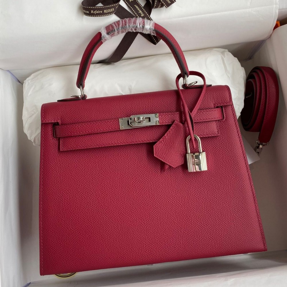 High Quality Replica Hermes Kelly Sellier 25 Handmade Bag In Ruby Epsom Calfskin $ 549 USD